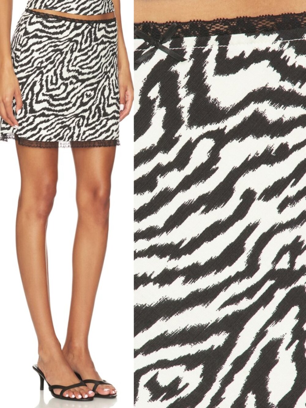 NIA Revolve Mini Brianna Skirt XS Zebra Print Black White